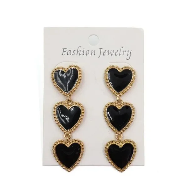 Dark Heart Drop Earrings in Black - Picture 3 of 4